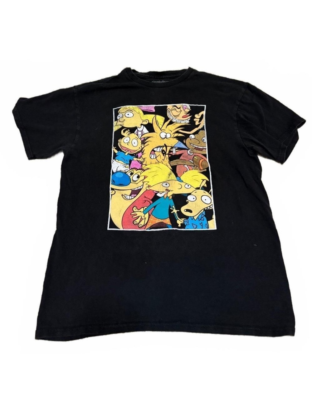 Vtg Retro 90s Nickelodeon Nicktoons Collage Graphic Tee Black Shirt Men’s Size M